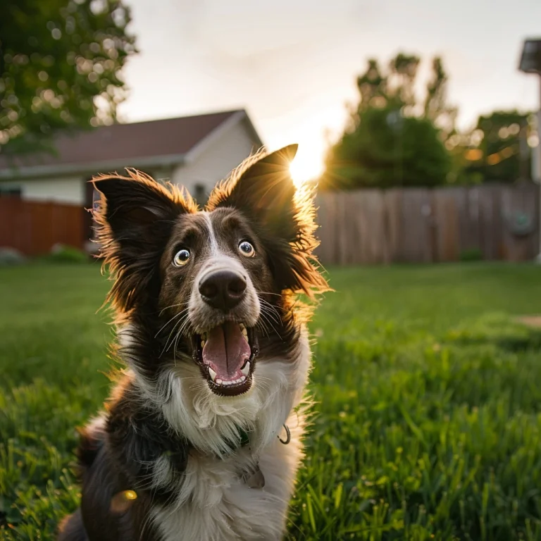 Dog enjoying a clean residential yard