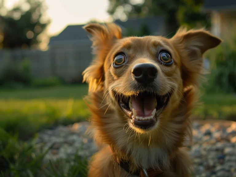 Happy dog in a clean yard
