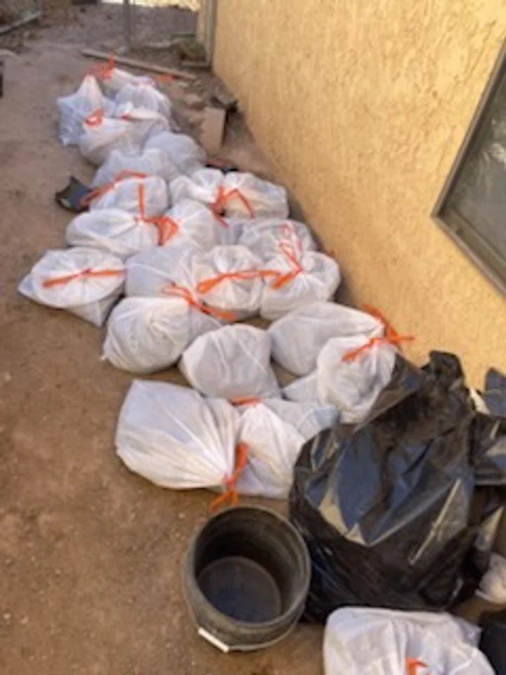 Collected pet waste secured in bags after a large cleanup