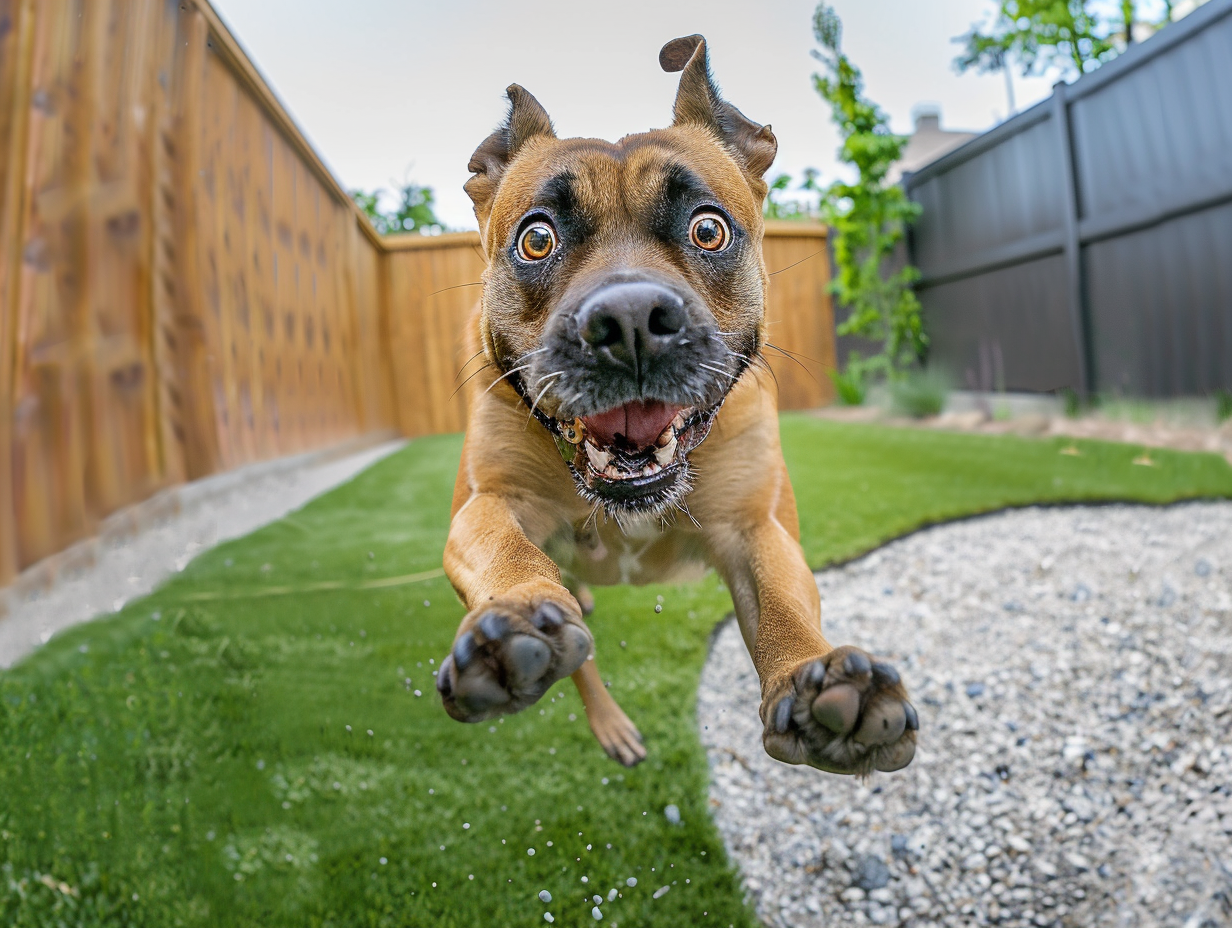Dog enjoying a clean residential yard