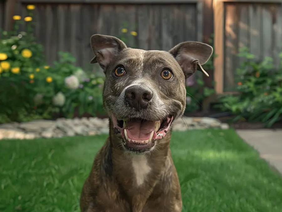 Dog enjoying a clean residential yard