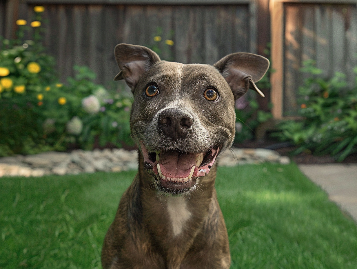 Dog enjoying a clean residential yard